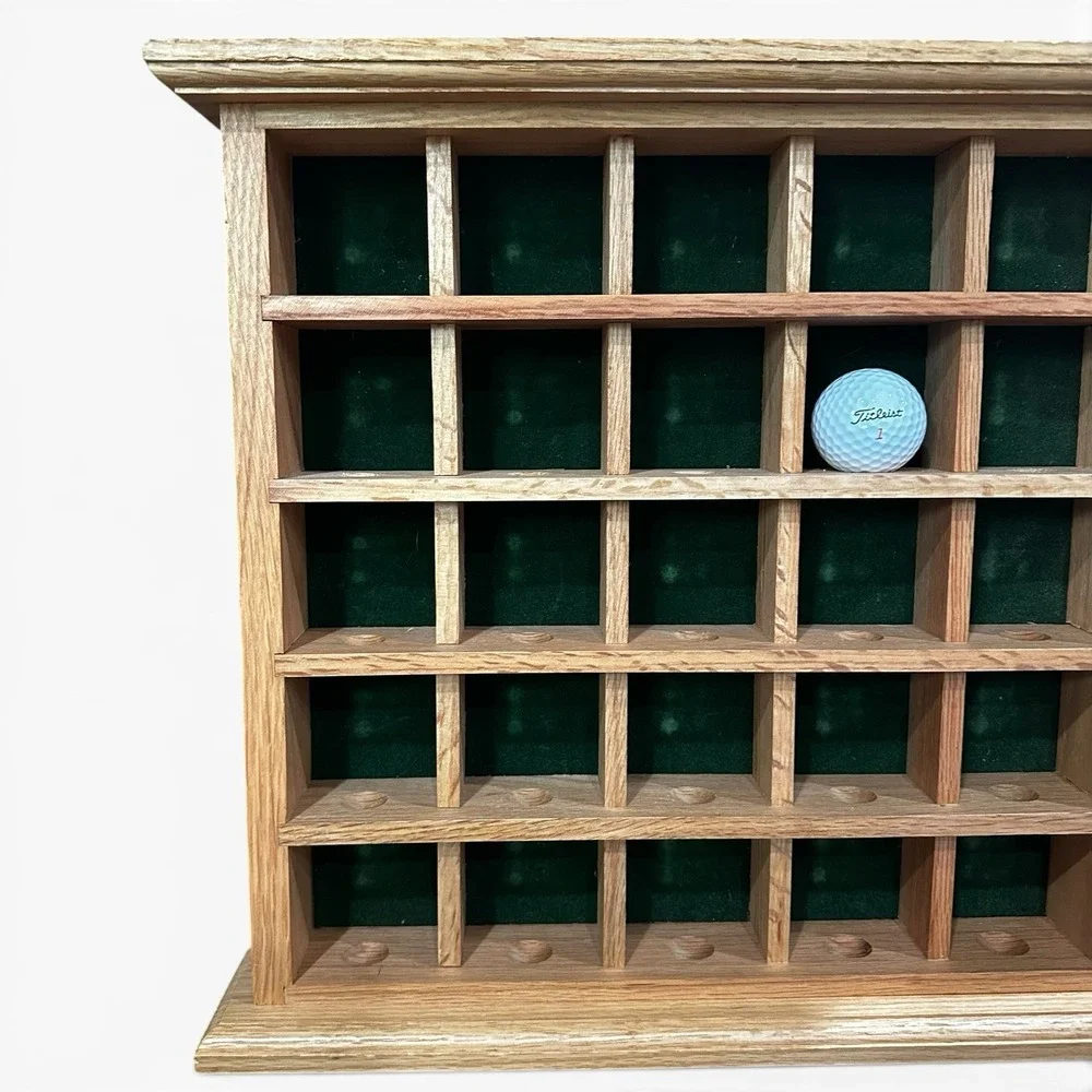 Solid Oak Wood Golf Ball Wall Shelf Display Case Box Wooden - 25 Ball Capacity -